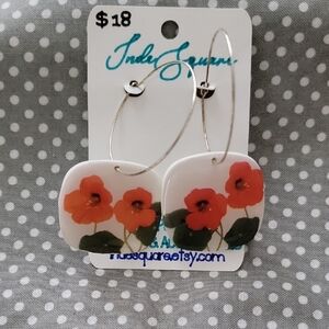 Floral Hoop Earrings - Red and Green